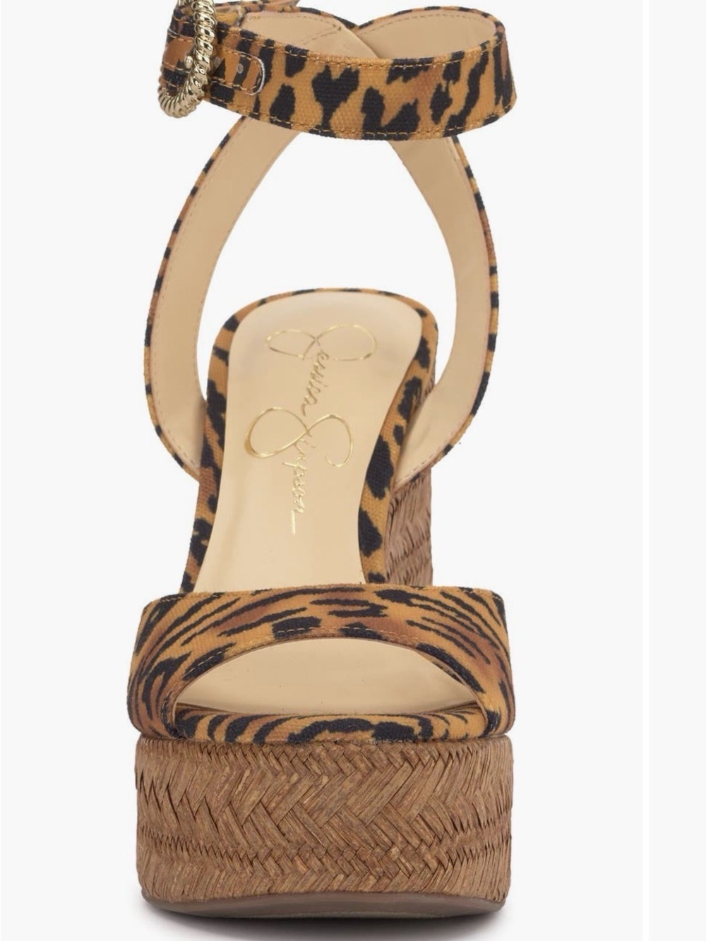 Jessica Simpson Leopard Print Wedge Sandals with Gold Buckle - Picture 3 of 6